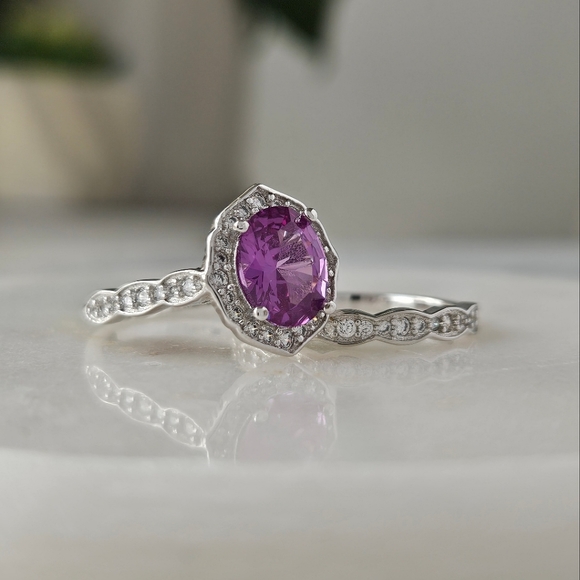 Purple Amethyst gemstone ring set, 925 Sterling Silver - Picture 6 of 9